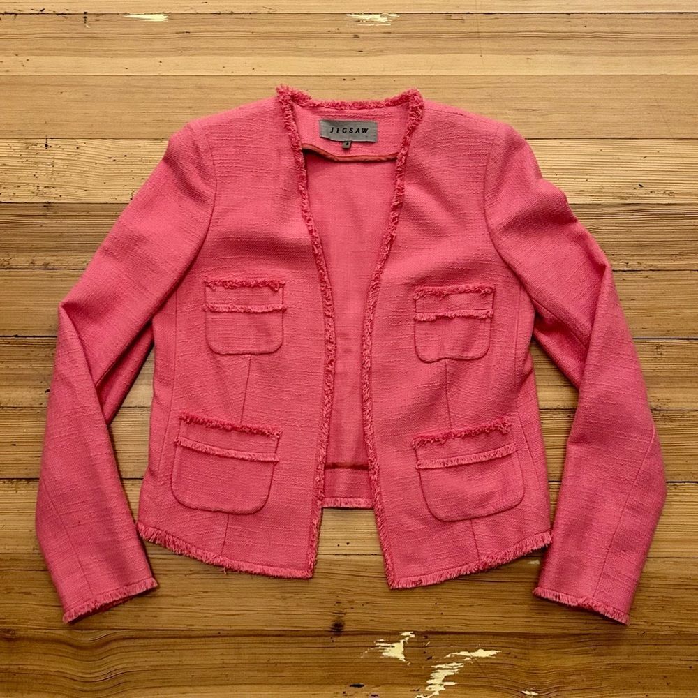 Jigsaw fringe edge open jacket. Size 8.